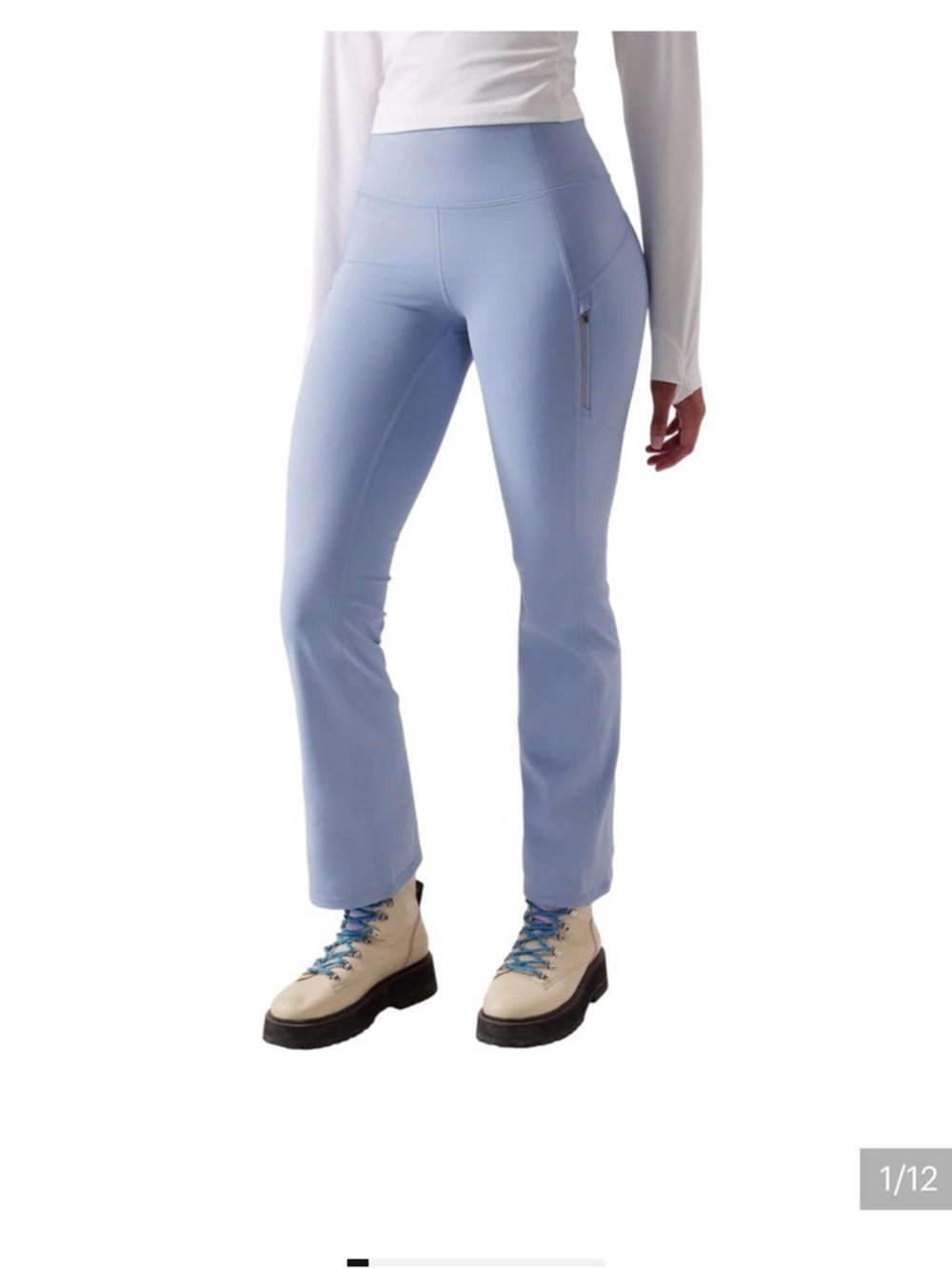 Athleta Light Blue High-Waist Pocket bootleg Rainier pants